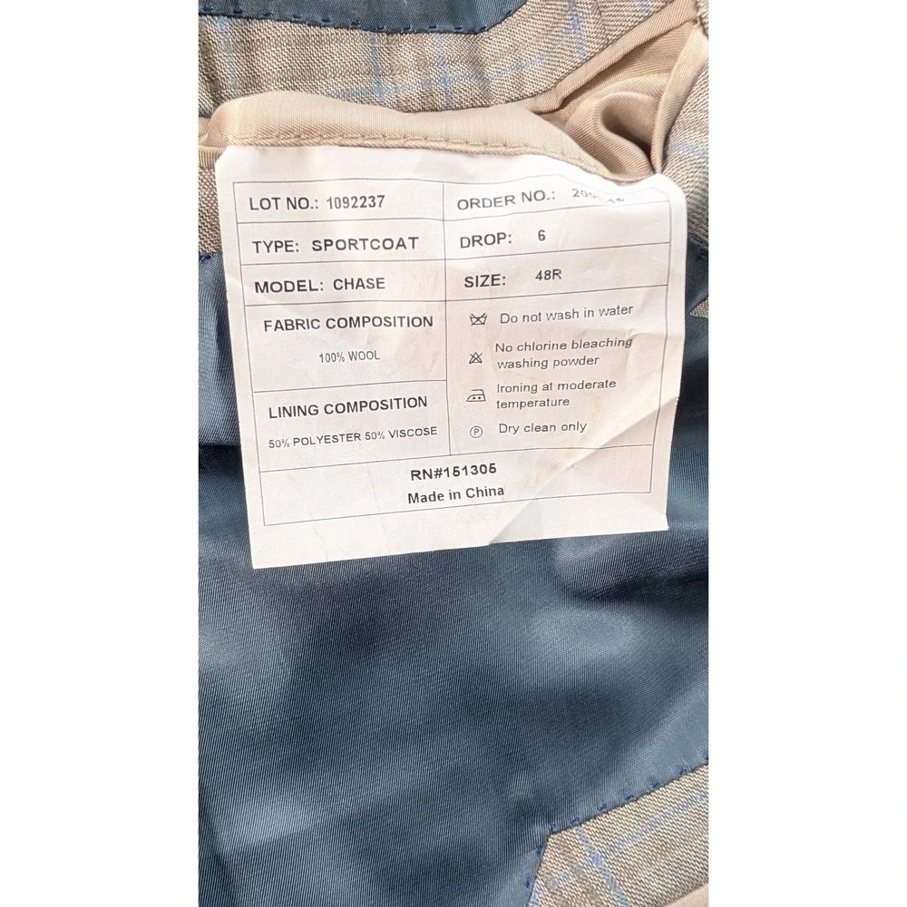 Blujacket Mens 48R Blue Plaid Regular Fit‎ Reda Wool Blazer Sportcoat